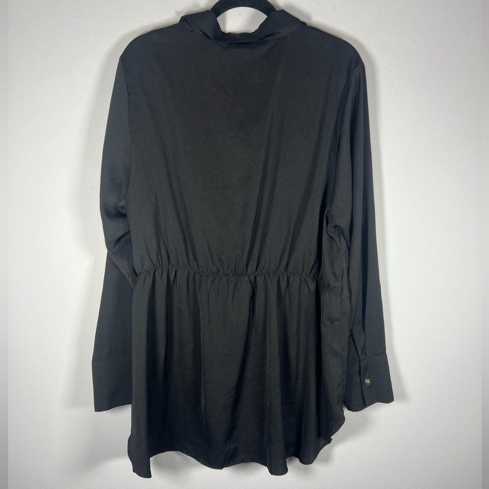 City Chic Black Button Down Long Line Blouse M/18 - Picture 6 of 6